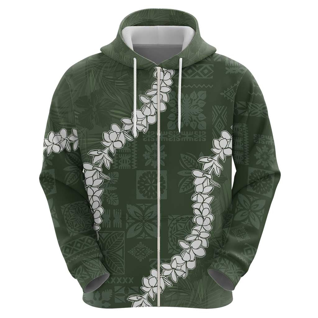 Hawaii Aloha Zip Hoodie Sage Quilt Patch Work Mix Plumeria Lei LT7 - Polynesian Pride