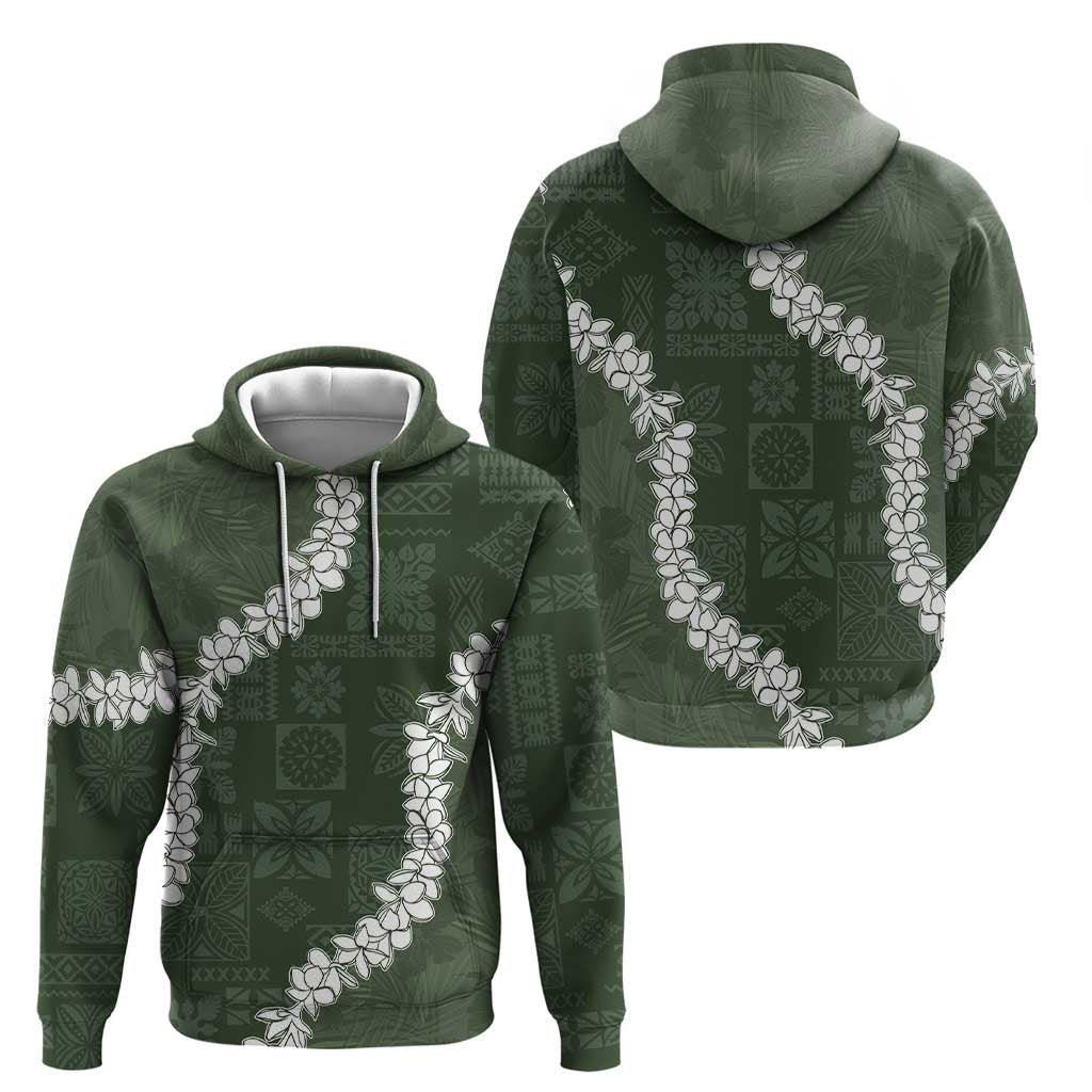 Hawaii Aloha Zip Hoodie Sage Quilt Patch Work Mix Plumeria Lei LT7 - Polynesian Pride