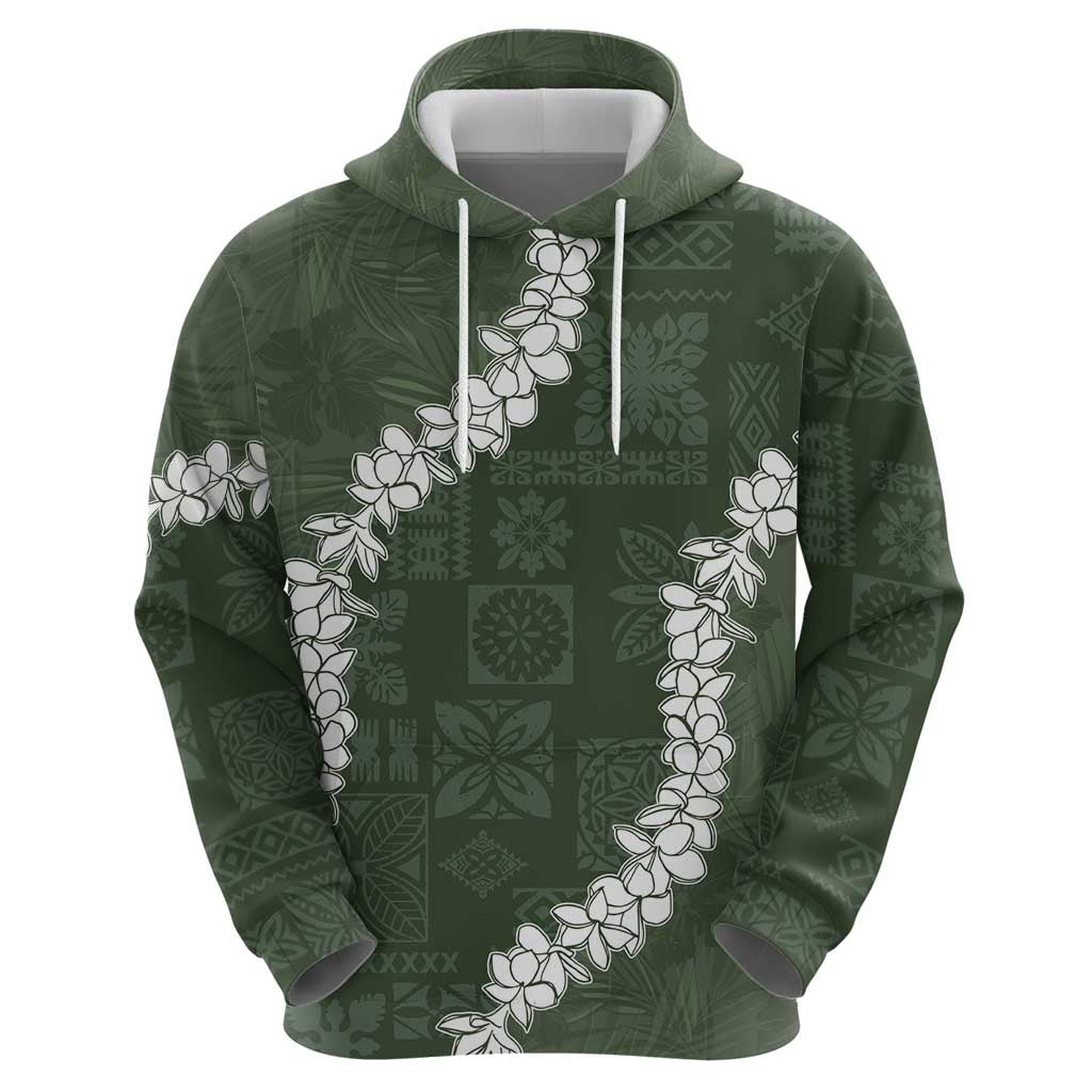 Hawaii Aloha Zip Hoodie Sage Quilt Patch Work Mix Plumeria Lei LT7 - Polynesian Pride