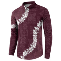 Hawaii Aloha Button Sweatshirt Champange Quilt Patch Work Mix Plumeria Lei LT7 - Polynesian Pride