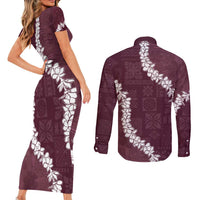 Hawaii Aloha Couples Matching Short Sleeve Bodycon Dress and Long Sleeve Button Shirt Champange Quilt Patch Work Mix Plumeria Lei LT7 - Polynesian Pride