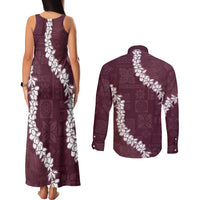 Hawaii Aloha Couples Matching Tank Maxi Dress and Long Sleeve Button Shirt Champange Quilt Patch Work Mix Plumeria Lei LT7 - Polynesian Pride