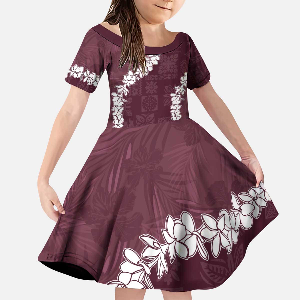 Hawaii Aloha Kid Short Sleeve Dress Champange Quilt Patch Work Mix Plumeria Lei LT7 KID Champange - Polynesian Pride