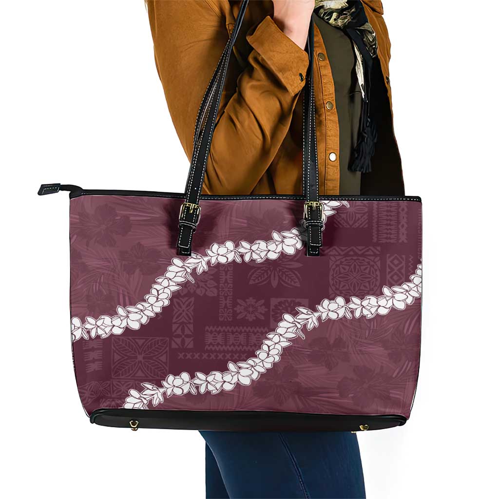 Hawaii Aloha Leather Tote Bag Champange Quilt Patch Work Mix Plumeria Lei LT7 - Polynesian Pride