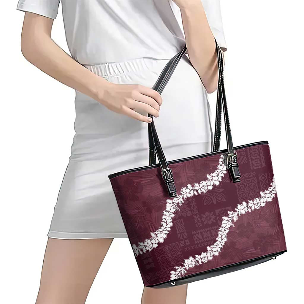 Hawaii Aloha Leather Tote Bag Champange Quilt Patch Work Mix Plumeria Lei LT7 - Polynesian Pride