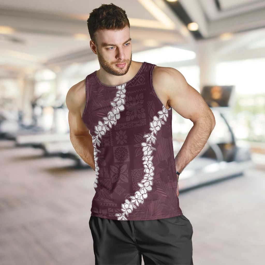 Hawaii Aloha Men Tank Top Champange Quilt Patch Work Mix Plumeria Lei LT7 Champange - Polynesian Pride