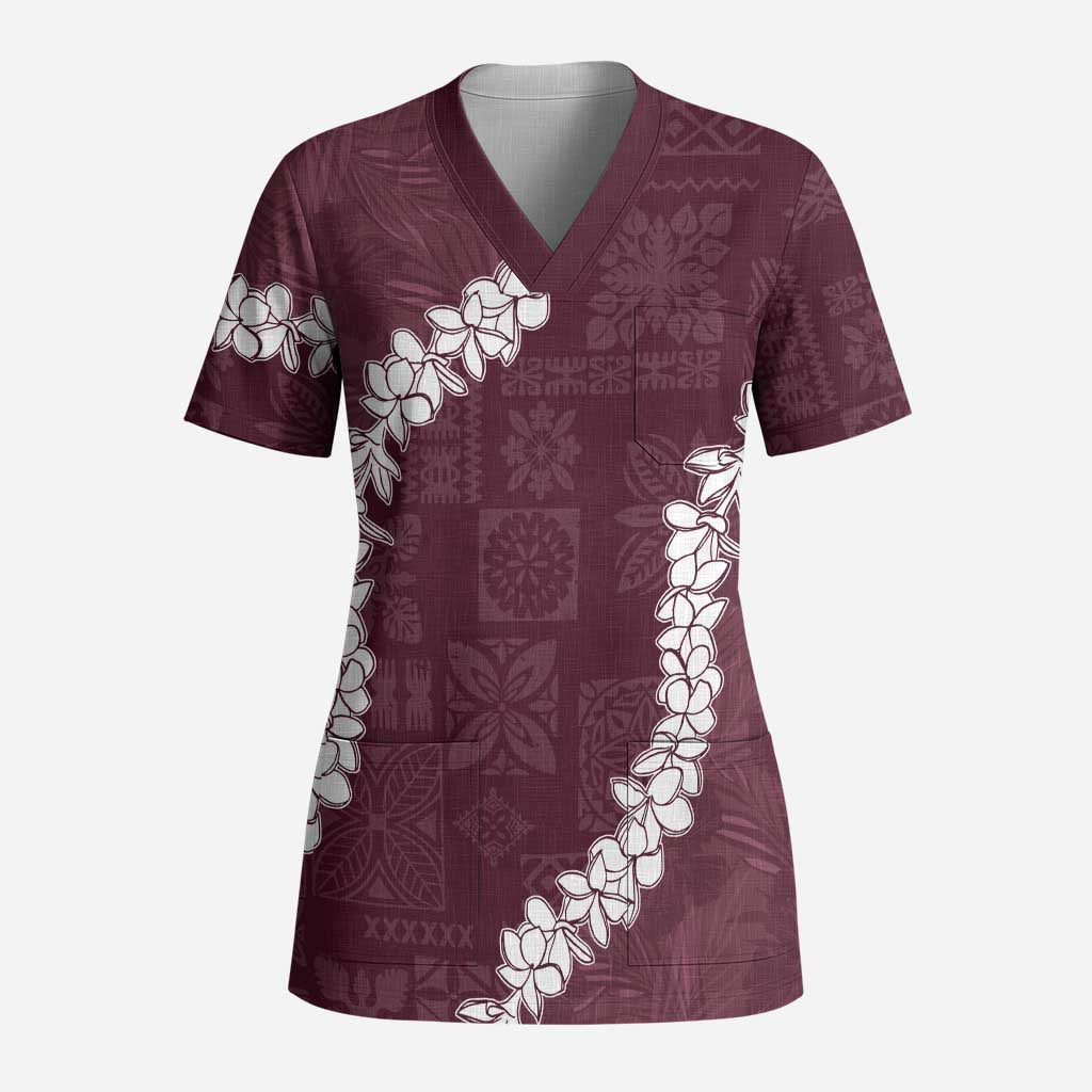 Hawaii Aloha Scrub Top Champange Quilt Patch Work Mix Plumeria Lei - Polynesian Pride