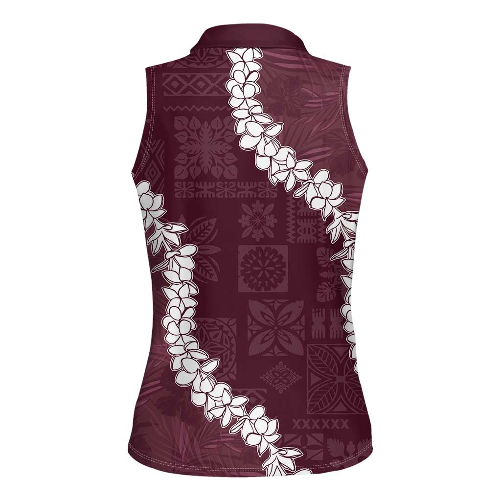 Hawaii Aloha Women Sleeveless Polo Shirt Champange Quilt Patch Work Mix Plumeria Lei