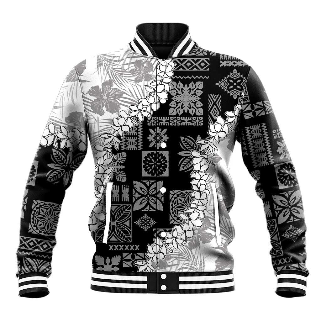 Hawaii Aloha Baseball Jacket White Quilt Patch Work Mix Plumeria Lei LT7 Unisex White - Polynesian Pride