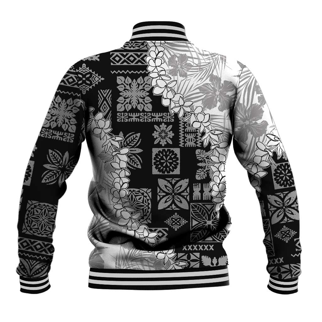 Hawaii Aloha Baseball Jacket White Quilt Patch Work Mix Plumeria Lei LT7 - Polynesian Pride