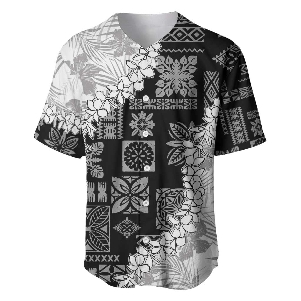 Hawaii Aloha Baseball Jersey White Quilt Patch Work Mix Plumeria Lei LT7 White - Polynesian Pride