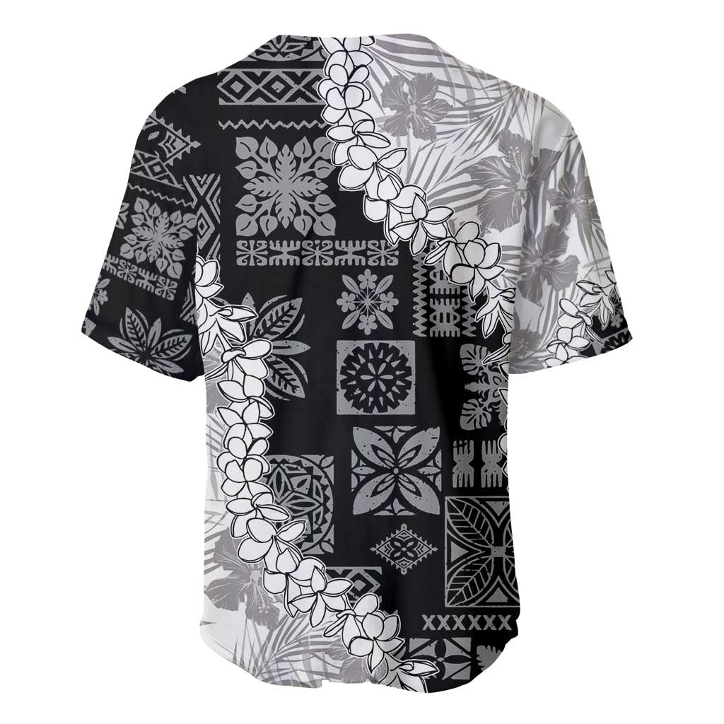 Hawaii Aloha Baseball Jersey White Quilt Patch Work Mix Plumeria Lei LT7 - Polynesian Pride