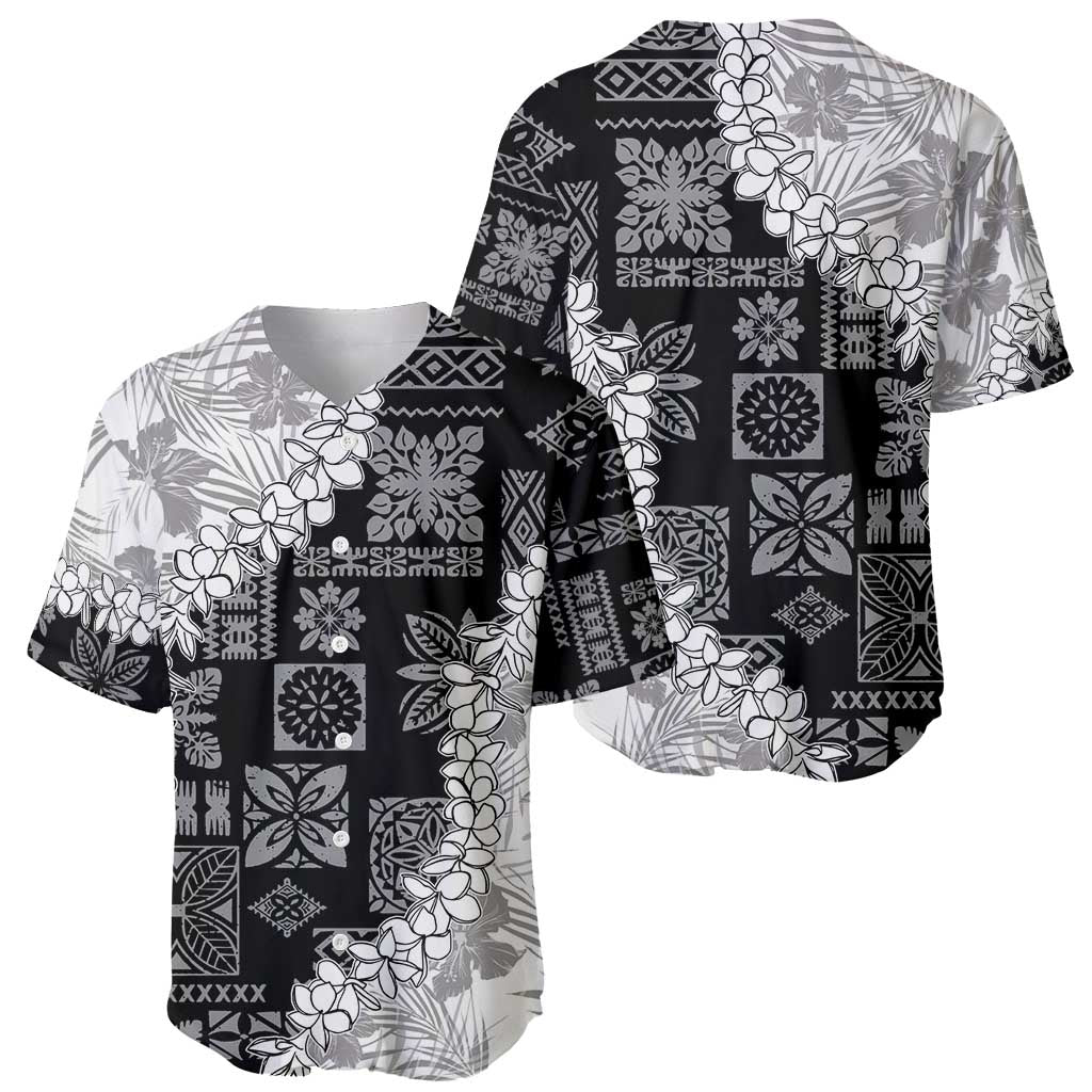 Hawaii Aloha Baseball Jersey White Quilt Patch Work Mix Plumeria Lei LT7 - Polynesian Pride