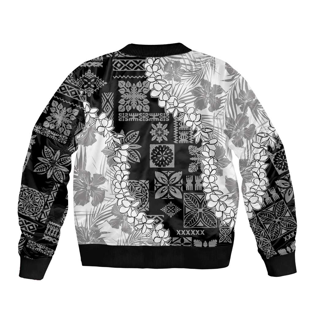 Hawaii Aloha Bomber Jacket White Quilt Patch Work Mix Plumeria Lei LT7 - Polynesian Pride