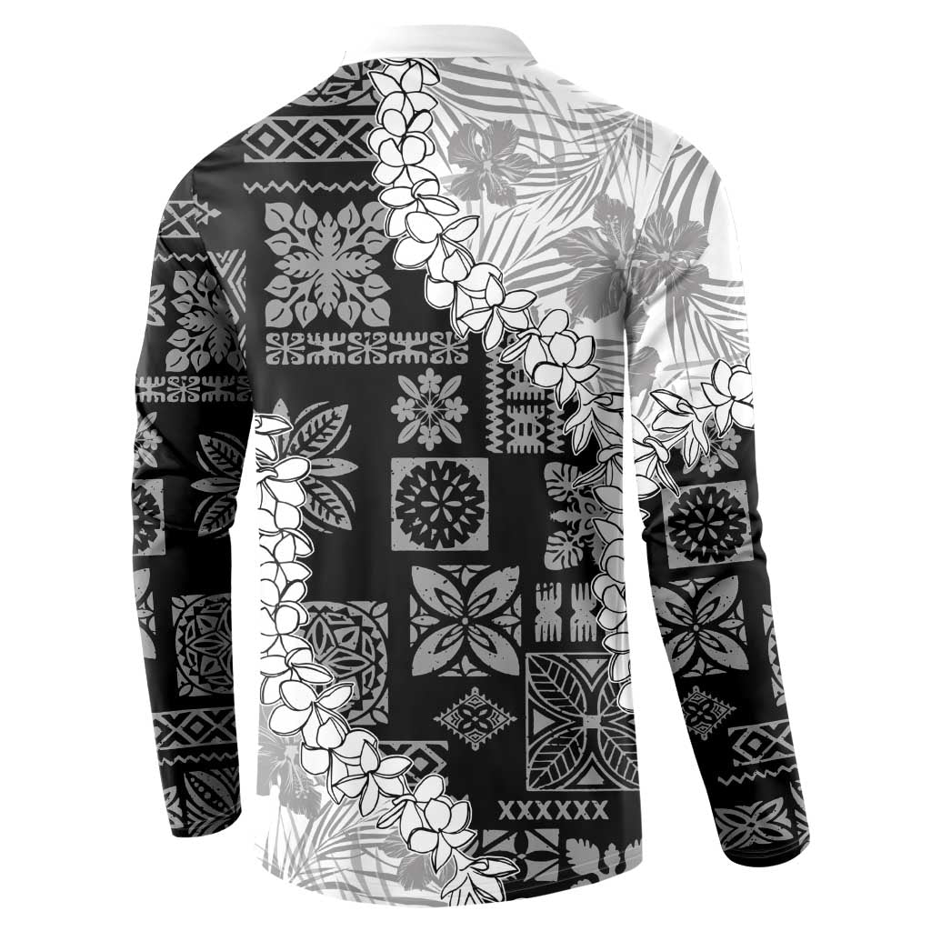 Hawaii Aloha Button Sweatshirt White Quilt Patch Work Mix Plumeria Lei LT7 - Polynesian Pride