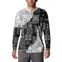 Hawaii Aloha Button Sweatshirt White Quilt Patch Work Mix Plumeria Lei LT7 - Polynesian Pride