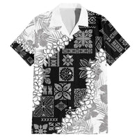 Hawaii Aloha Family Matching Off Shoulder Short Dress and Hawaiian Shirt White Quilt Patch Work Mix Plumeria Lei LT7 Dad's Shirt - Short Sleeve White - Polynesian Pride