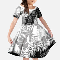 Hawaii Aloha Family Matching Puletasi and Hawaiian Shirt White Quilt Patch Work Mix Plumeria Lei LT7 Daughter's Dress White - Polynesian Pride