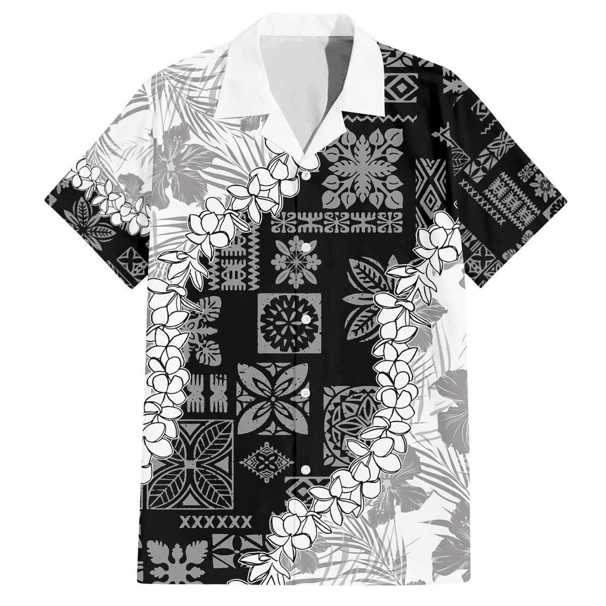 Hawaii Aloha Family Matching Puletasi and Hawaiian Shirt White Quilt Patch Work Mix Plumeria Lei LT7 Dad's Shirt - Short Sleeve White - Polynesian Pride