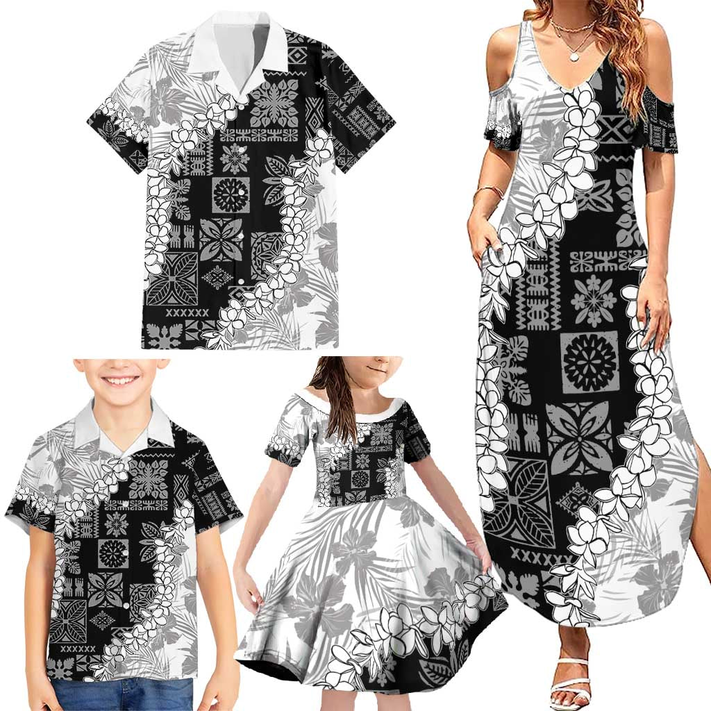 Hawaii Aloha Family Matching Summer Maxi Dress and Hawaiian Shirt White Quilt Patch Work Mix Plumeria Lei LT7 - Polynesian Pride