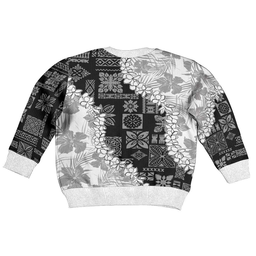 Hawaii Aloha Kid Ugly Christmas Sweater White Quilt Patch Work Mix Plumeria Lei LT7 - Polynesian Pride
