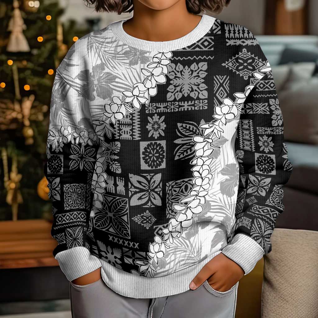 Hawaii Aloha Kid Ugly Christmas Sweater White Quilt Patch Work Mix Plumeria Lei LT7 - Polynesian Pride