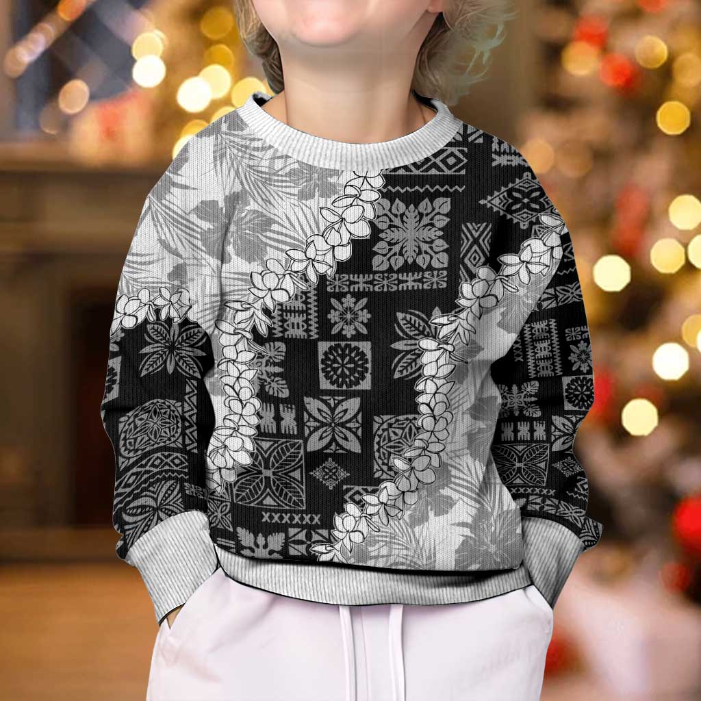 Hawaii Aloha Kid Ugly Christmas Sweater White Quilt Patch Work Mix Plumeria Lei LT7 - Polynesian Pride