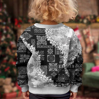 Hawaii Aloha Kid Ugly Christmas Sweater White Quilt Patch Work Mix Plumeria Lei LT7 - Polynesian Pride