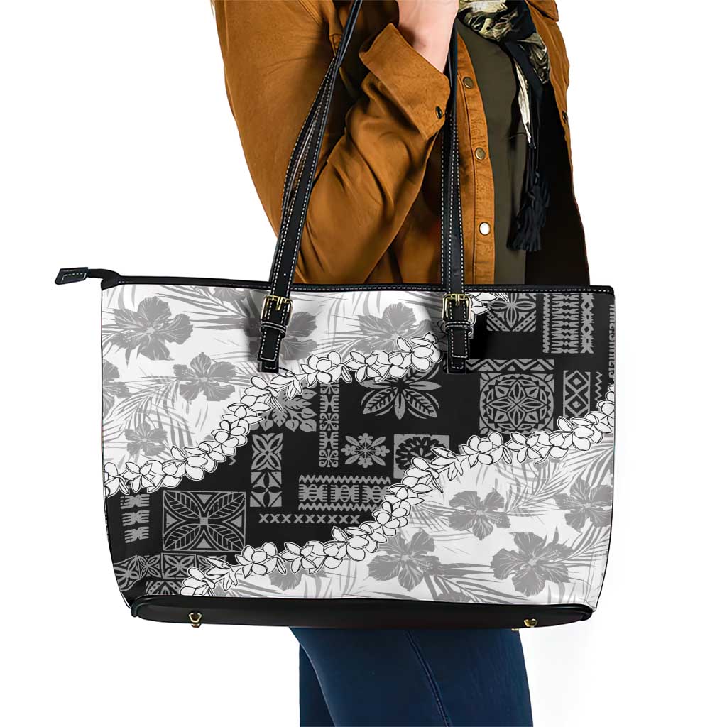 Hawaii Aloha Leather Tote Bag White Quilt Patch Work Mix Plumeria Lei LT7 - Polynesian Pride