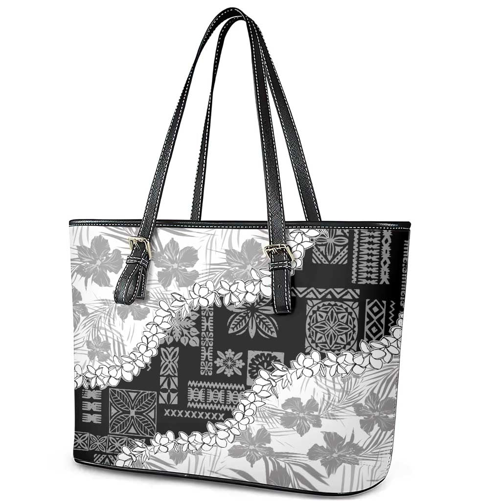 Hawaii Aloha Leather Tote Bag White Quilt Patch Work Mix Plumeria Lei LT7 - Polynesian Pride