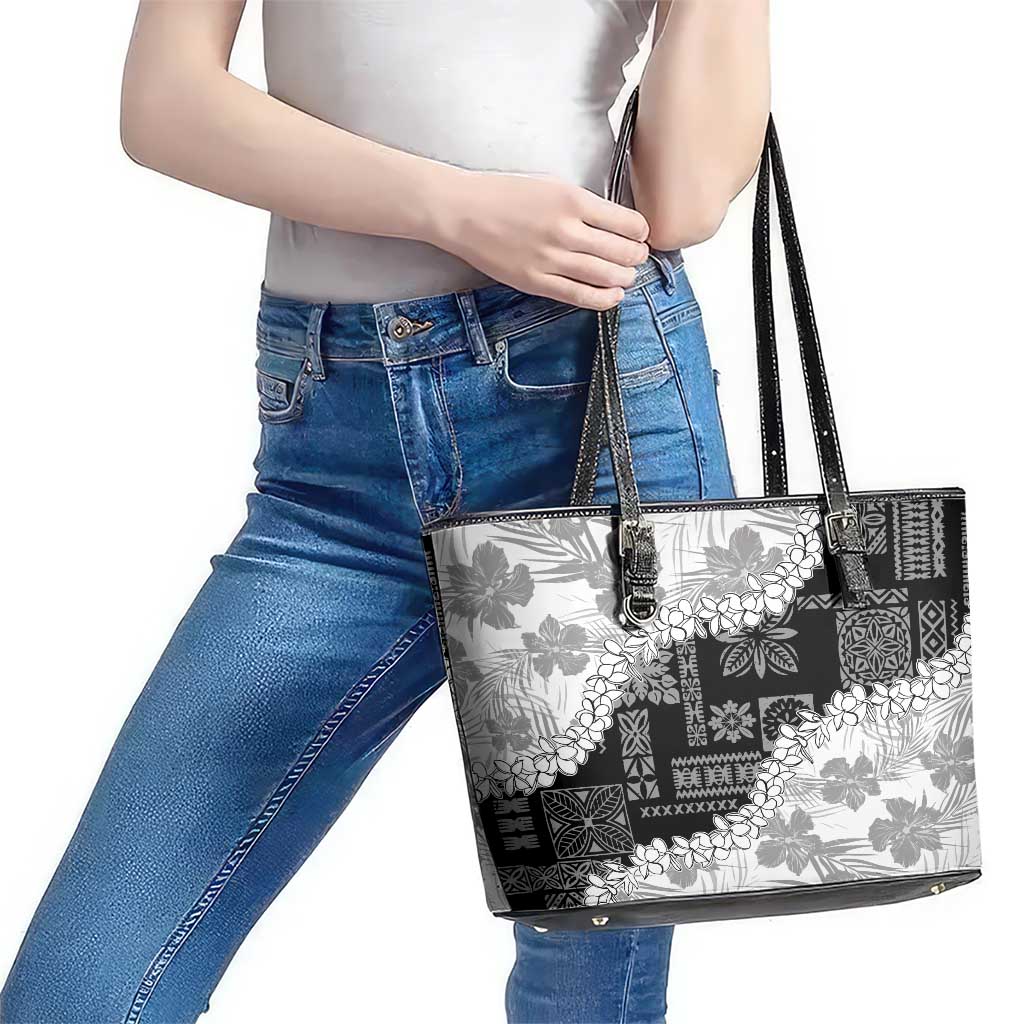 Hawaii Aloha Leather Tote Bag White Quilt Patch Work Mix Plumeria Lei LT7 - Polynesian Pride