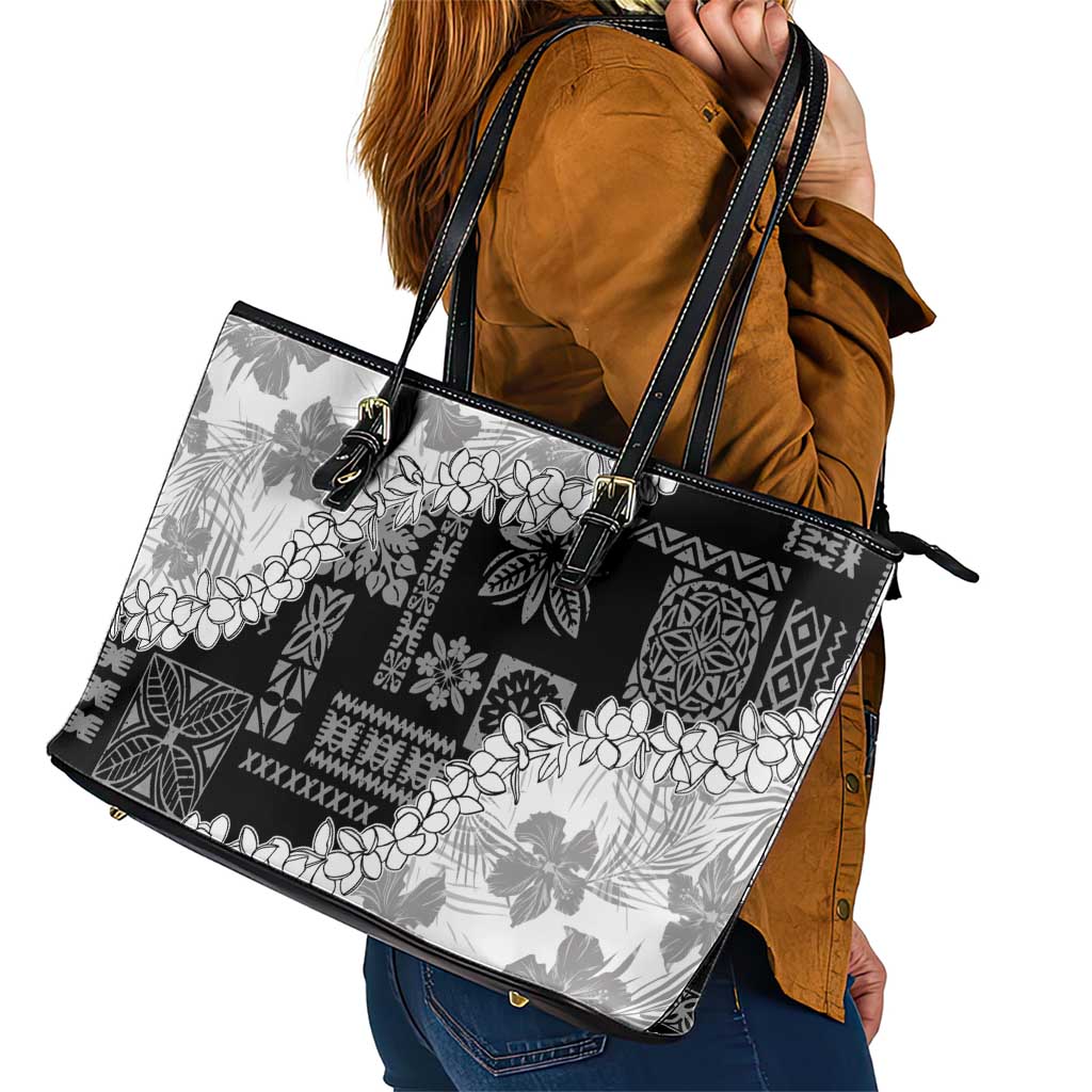 Hawaii Aloha Leather Tote Bag White Quilt Patch Work Mix Plumeria Lei LT7 - Polynesian Pride