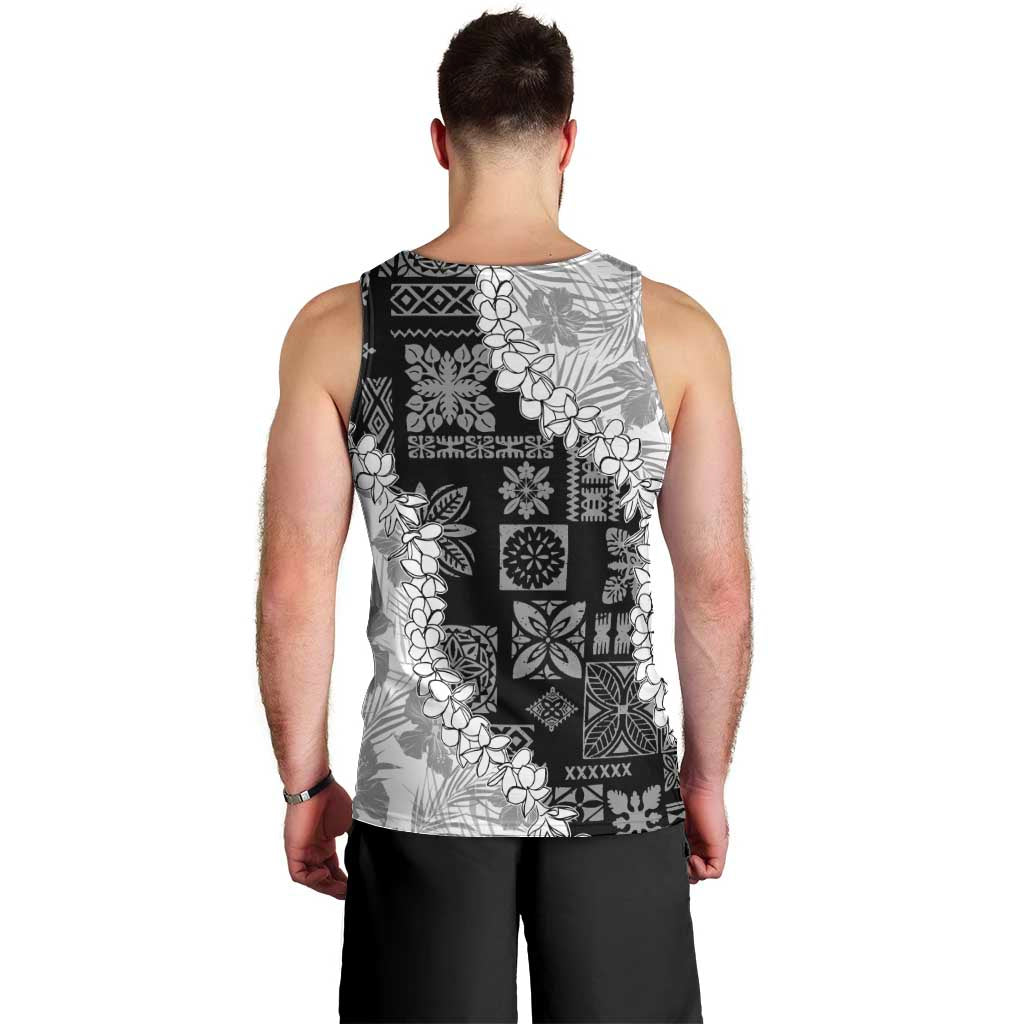 Hawaii Aloha Men Tank Top White Quilt Patch Work Mix Plumeria Lei LT7 - Polynesian Pride