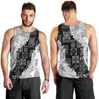 Hawaii Aloha Men Tank Top White Quilt Patch Work Mix Plumeria Lei LT7 - Polynesian Pride