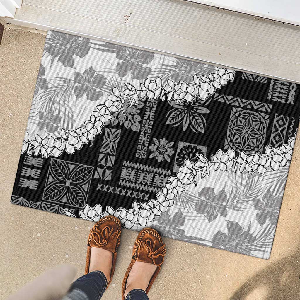 Hawaii Aloha Rubber Doormat White Quilt Patch Work Mix Plumeria Lei LT7 - Polynesian Pride