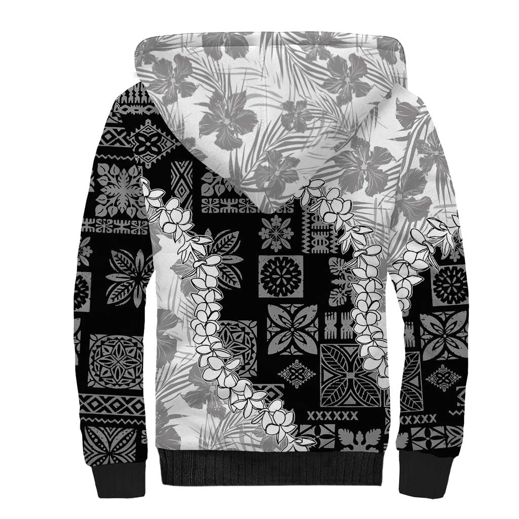 Hawaii Aloha Sherpa Hoodie White Quilt Patch Work Mix Plumeria Lei LT7 - Polynesian Pride