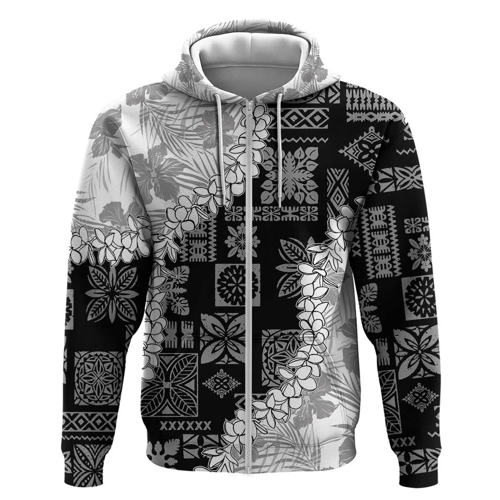 Hawaii Aloha Zip Hoodie White Quilt Patch Work Mix Plumeria Lei LT7 Zip Hoodie White - Polynesian Pride