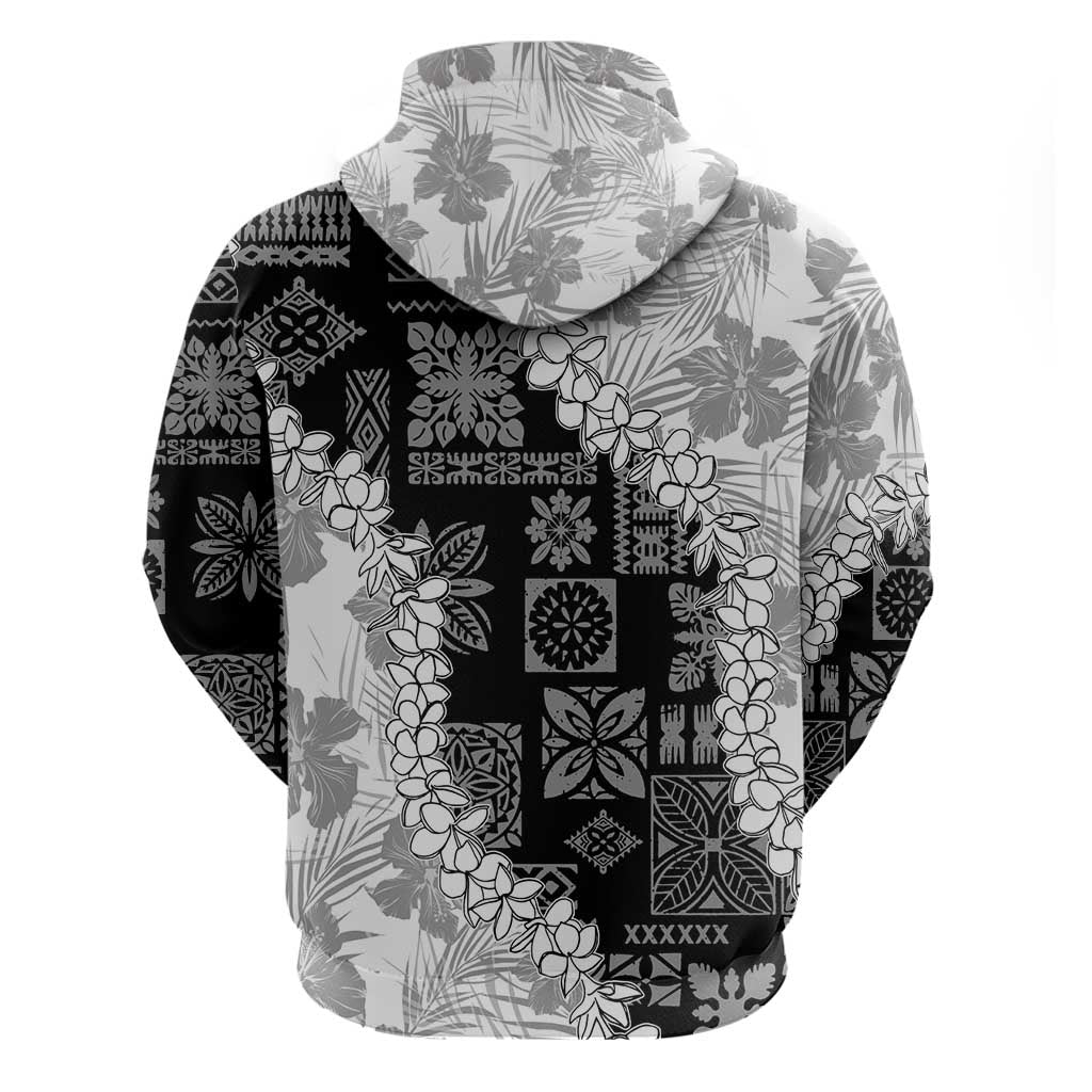 Hawaii Aloha Zip Hoodie White Quilt Patch Work Mix Plumeria Lei LT7 - Polynesian Pride