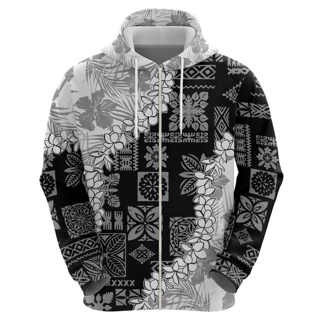 Hawaii Aloha Zip Hoodie White Quilt Patch Work Mix Plumeria Lei LT7 - Polynesian Pride