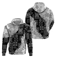 Hawaii Aloha Zip Hoodie White Quilt Patch Work Mix Plumeria Lei LT7 - Polynesian Pride