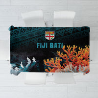Fiji Bati Rugby Viti Masi Tablecloth Coral Motifs LT7 Black Turquoise - Polynesian Pride