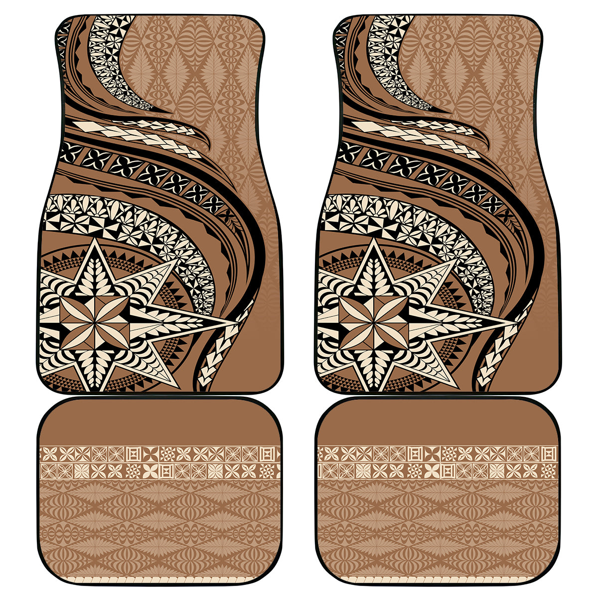 Tonga Ngatu Car Mats Tokelau Classic Motifs LT7 Brown - Polynesian Pride