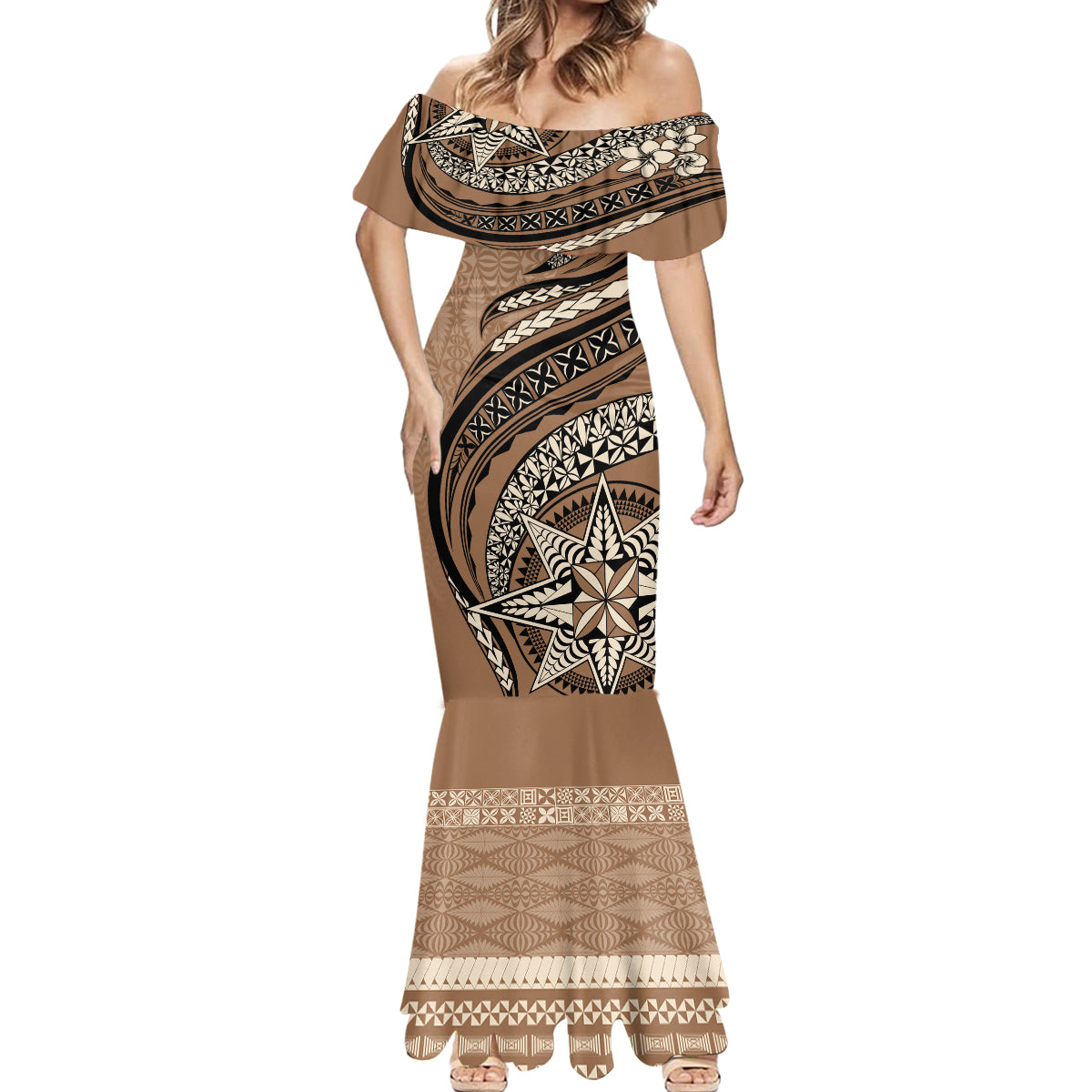 Tonga Ngatu Mermaid Dress Tokelau Classic Motifs LT7 - Polynesian Pride