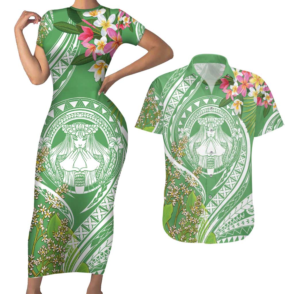 Aloha Molokai Island Couples Matching Short Sleeve Bodycon Dress and Hawaiian Shirt Hawaii Pua Kukui