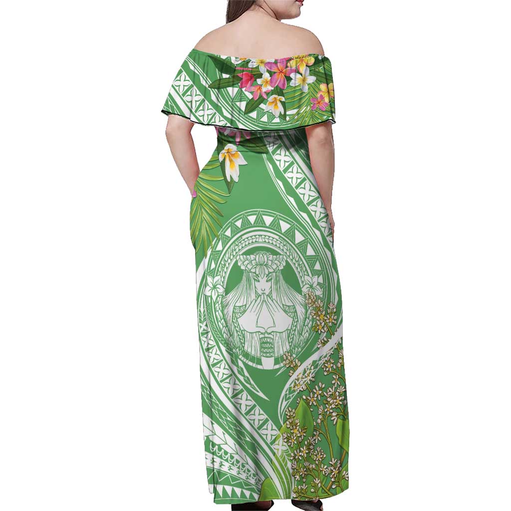 Aloha Molokai Island Family Matching Off Shoulder Maxi Dress and Hawaiian Shirt Hawaii Pua Kukui