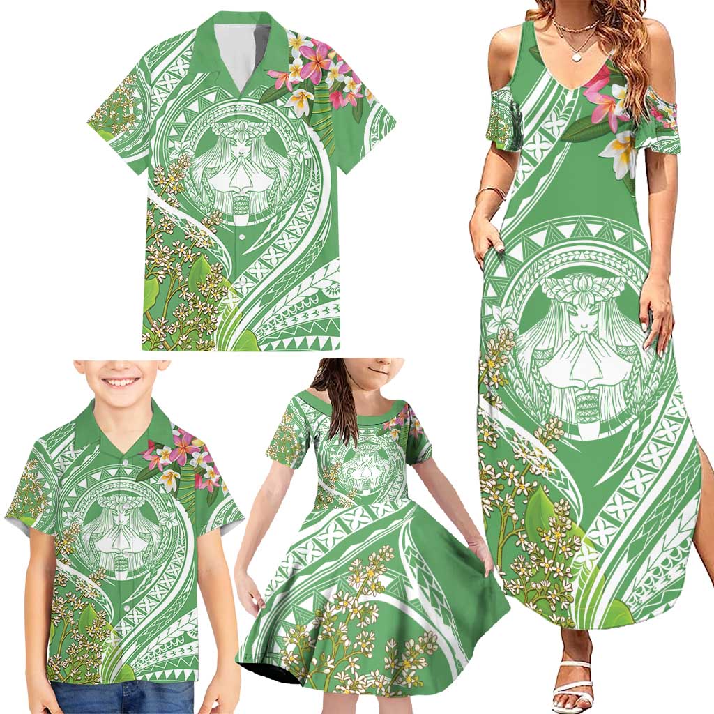 Aloha Molokai Island Family Matching Summer Maxi Dress and Hawaiian Shirt Hawaii Pua Kukui