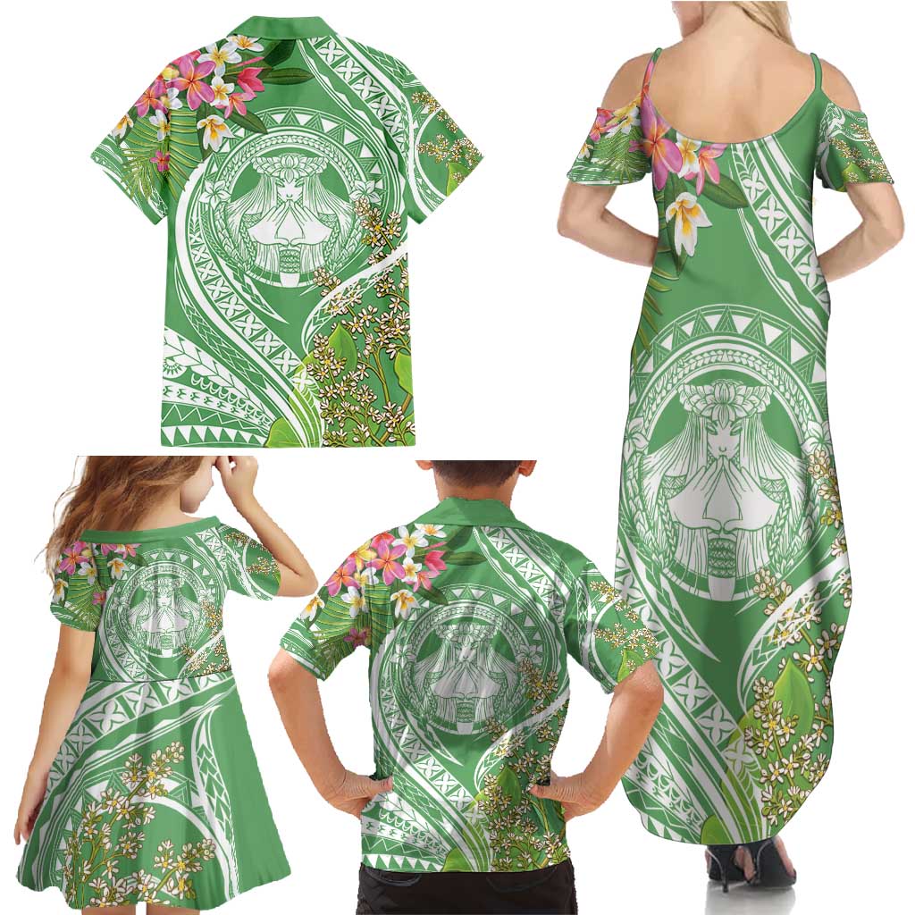 Aloha Molokai Island Family Matching Summer Maxi Dress and Hawaiian Shirt Hawaii Pua Kukui