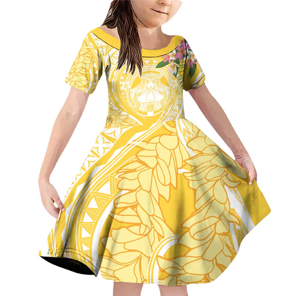 Aloha Hawaii Oahu Family Matching Off Shoulder Short Dress and Hawaiian Shirt Wahine with Ilima Lei