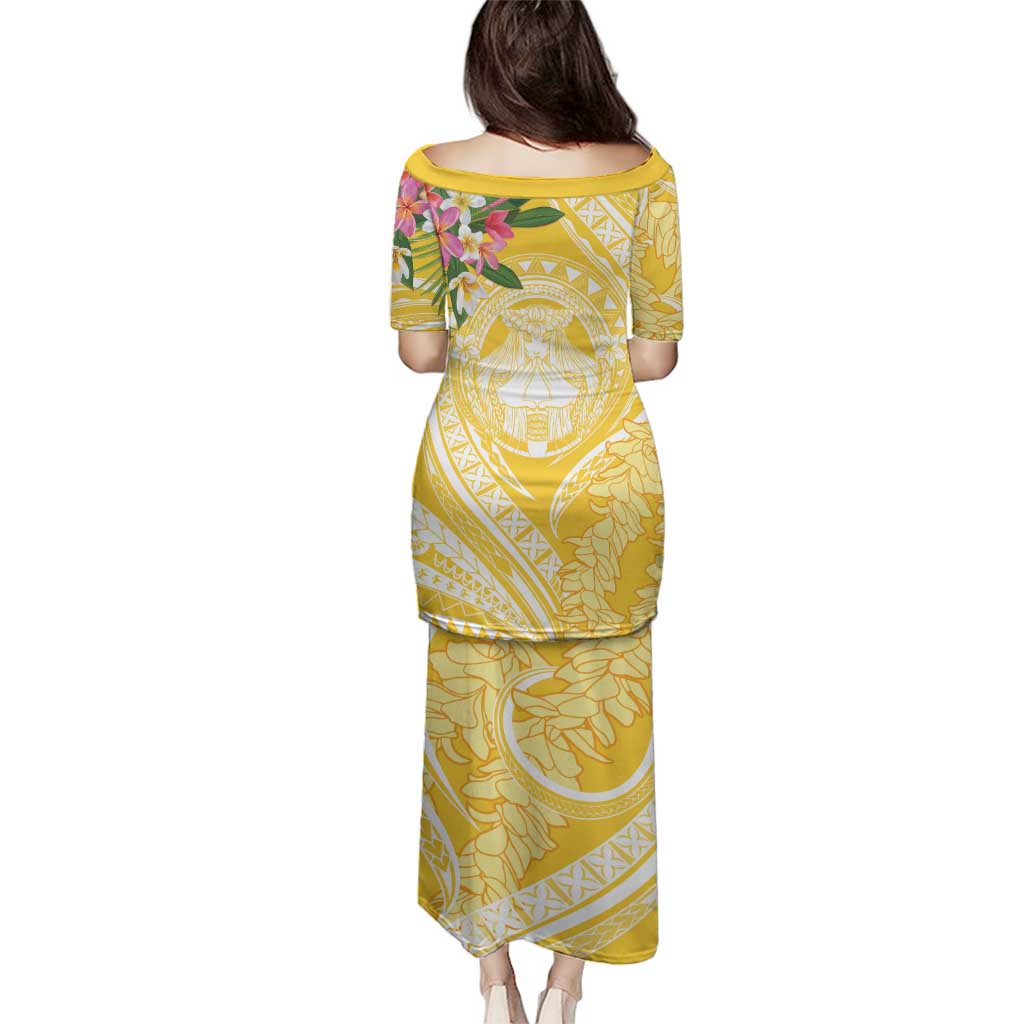 Aloha Hawaii Oahu Family Matching Puletasi and Hawaiian Shirt Wahine with Ilima Lei