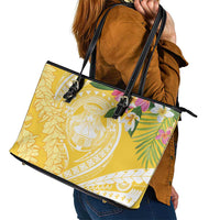 Aloha Hawaii Oahu Leather Tote Bag Wahine with Ilima Lei
